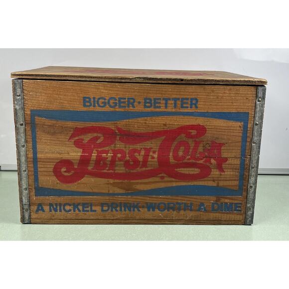 Vintage Pepsi Cola Advertising Wooden Wood Crate A Nickel Drink Worth A Dime - Picture 1 of 15